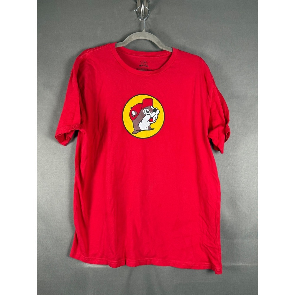 Buc-ees T-Shirt Mens Large Red Short Sleeve Beaver Logo Graphic Tee Souvenir